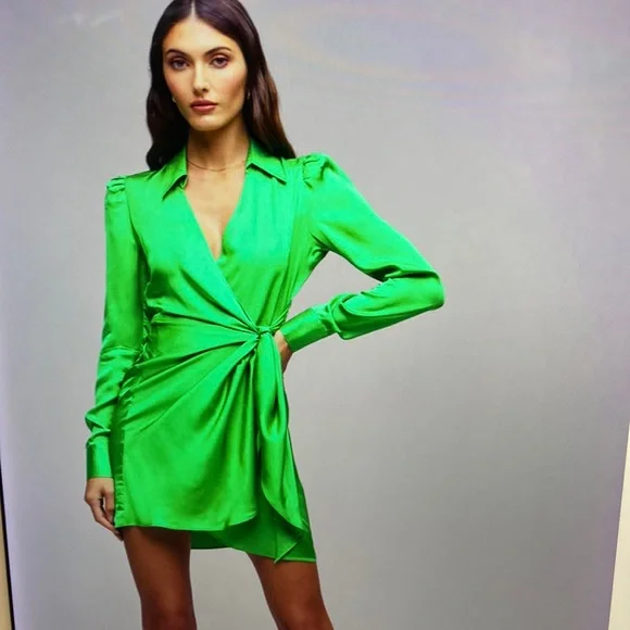 Clearance Kookai Kookai Green Wrap Dress Green Tie Wrap Long Sleeve Mini Dress AX Paris Clearance Kookai Kookai Green Wrap Dress Green Tie Wrap Long Sleeve Mini Dress AX Paris